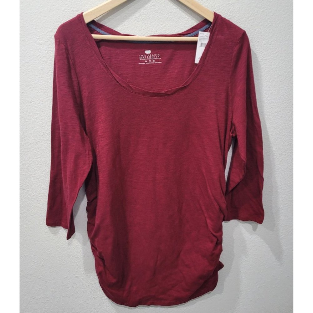 Two Hearts Maternity Womens Dark Red Ruched 3/4 Sleeve Top Size XL